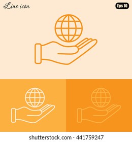 Line icon- Globe and hand