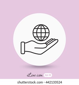 Line icon- Globe and hand