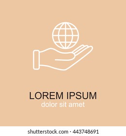 Line icon- Globe and hand