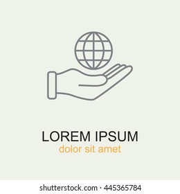 Line icon- Globe and hand