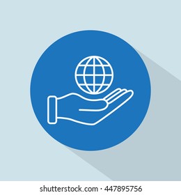 Line icon- Globe and hand