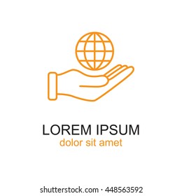 Line icon- Globe and hand