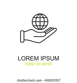 Line icon- Globe and hand
