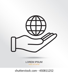Line icon- Globe and hand
