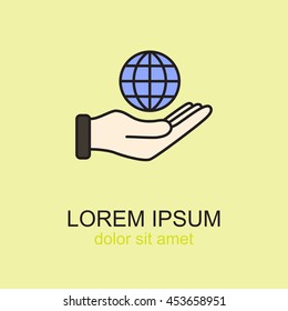 Line icon- Globe and hand