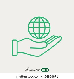 Line icon- Globe and hand