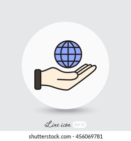 Line icon- Globe and hand