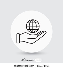 Line icon- Globe and hand