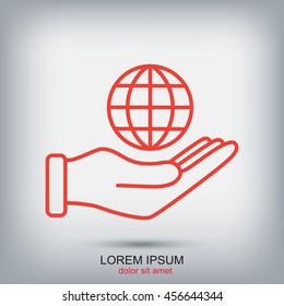 Line icon- Globe and hand