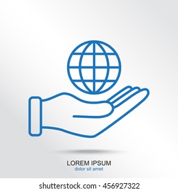 Line icon- Globe and hand