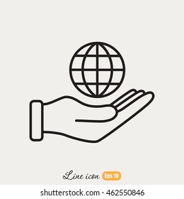 Line icon- Globe and hand