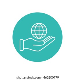 Line icon- Globe and hand