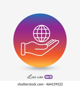 Line icon- Globe and hand