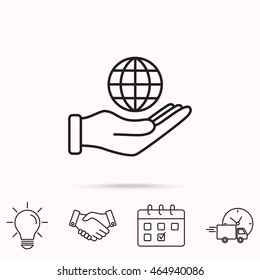 Line icon- Globe and hand