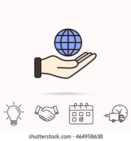 Line icon- Globe and hand