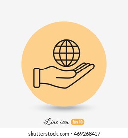 Line icon- Globe and hand