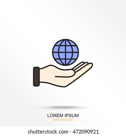 Line icon- Globe and hand