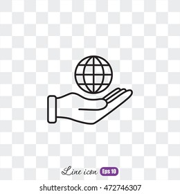Line icon- Globe and hand