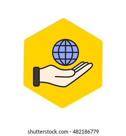 Line icon- Globe and hand