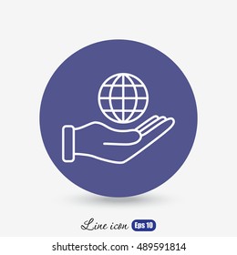 Line icon- Globe and hand