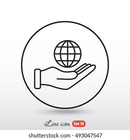 Line icon- Globe and hand