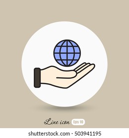 Line icon- Globe and hand