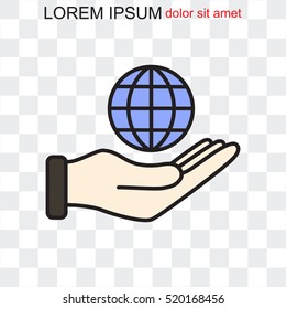 Line icon- Globe and hand