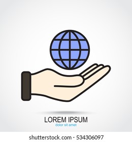 Line icon- Globe and hand