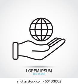 Line icon- Globe and hand