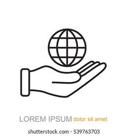 Line icon- Globe and hand