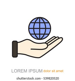Line icon- Globe and hand