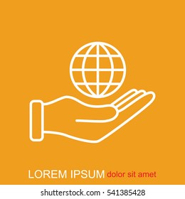 Line icon- Globe and hand