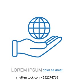 Line icon- Globe and hand