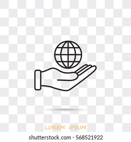 Line icon- Globe and hand