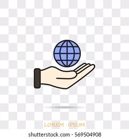 Line icon- Globe and hand