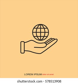 Line icon- Globe and hand