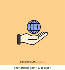 Line icon- Globe and hand