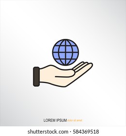 Line icon- Globe and hand