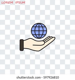 Line icon- Globe and hand