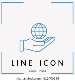 Line icon- Globe and hand