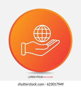 Line icon- Globe and hand