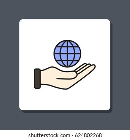 Line icon- Globe and hand