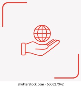 Line icon- Globe and hand