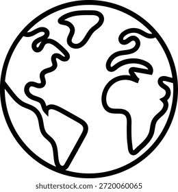 Icono de la línea del globo que representa la presencia del mercado global y el análisis mundial.