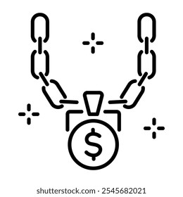 Um ícone de linha de cadeia de ouro com sinal de dólar pendente 