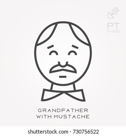 Line icon grandfather with mustache