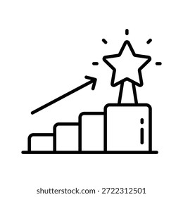 ícone de linha do gráfico com estrela mostrando sucesso e conquista.