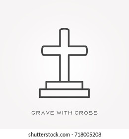 Line icon grave with cross