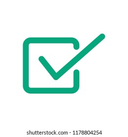 Line icon green checkmark isolated on white background. Vector illustration.