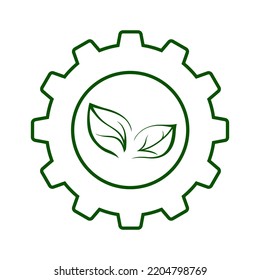 Icono de línea de hojas verdes en la rueda cognitiva. Símbolo de industria ecológica, sostenible y respetuosa con el medio ambiente o sector agroindustrial. Ilustración vectorial